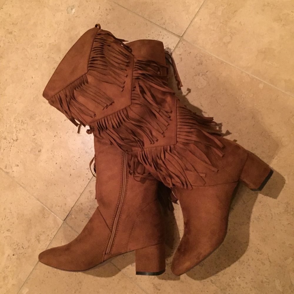 French Blu Chelsea Tall Fringe Boot Cognac Brown