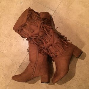 French Blu Chelsea Tall Fringe Boot Cognac Brown
