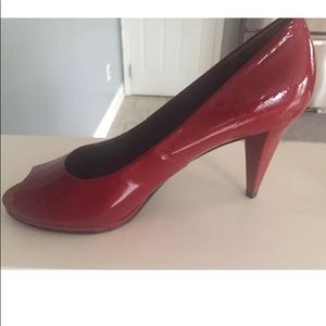 Red peep toe heels