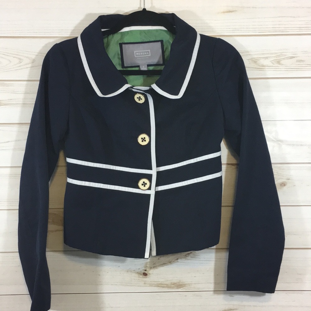 Merona Size 2 Navy and White Blazer