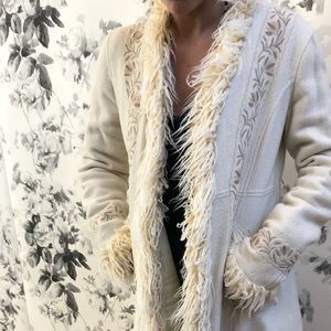 Free People Faux Fur Trimmed Embroidered Coat
