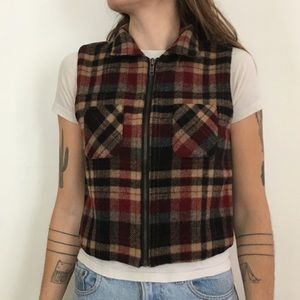 Plaid Woolrich Zip Front Cropped Vest Size Small