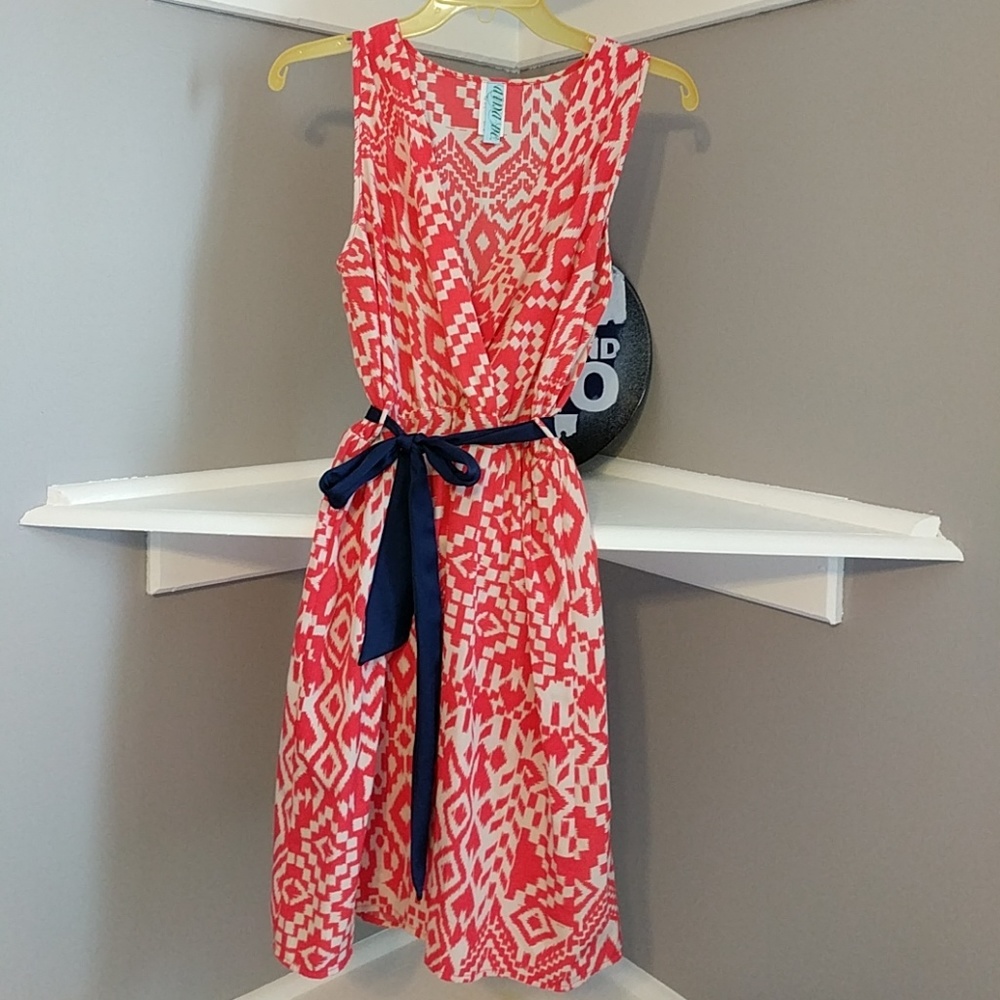 AinaBe (Francesca's) Orange Patterned V Neck Dress