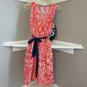 AinaBe (Francesca's) Orange Patterned V Neck Dress