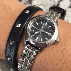DIESEL Black leather studded wrap watch