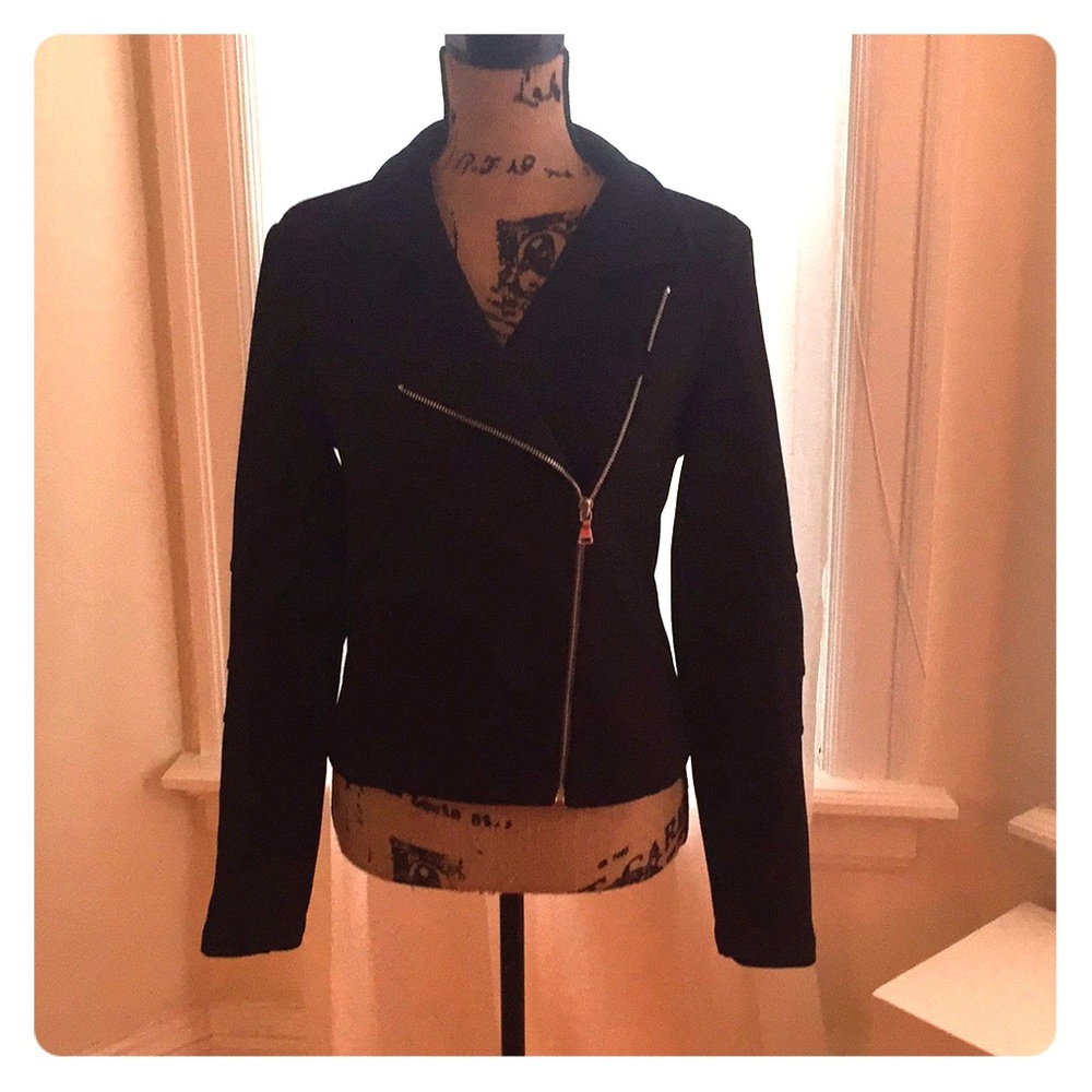 Textured black ponte knit jacket.