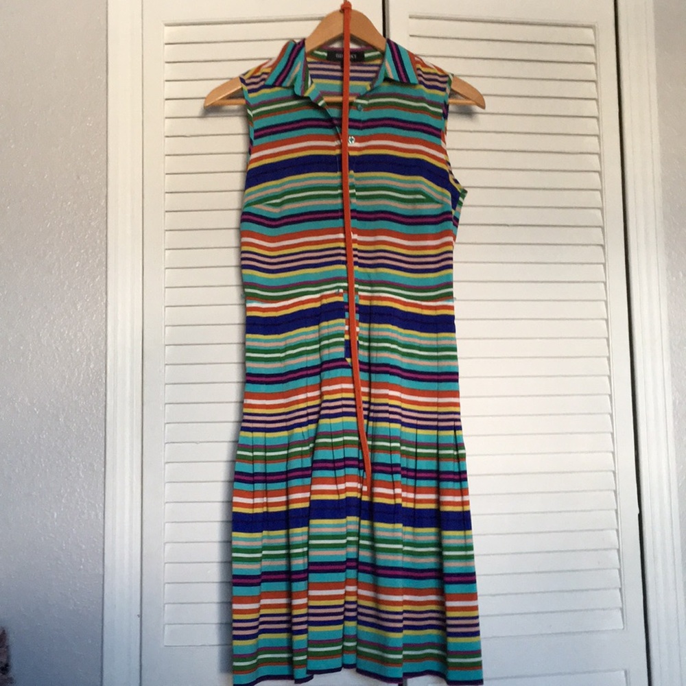 Ellen Tracey Belted Striped Dress