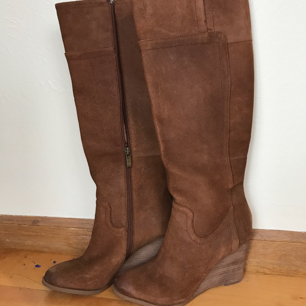Brown Leather Wedge Boots