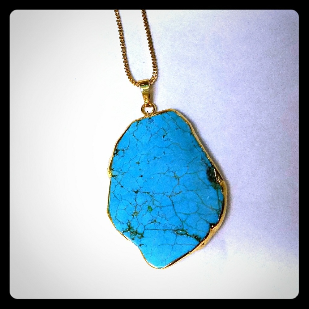 Turquoise Slab gold plated necklace