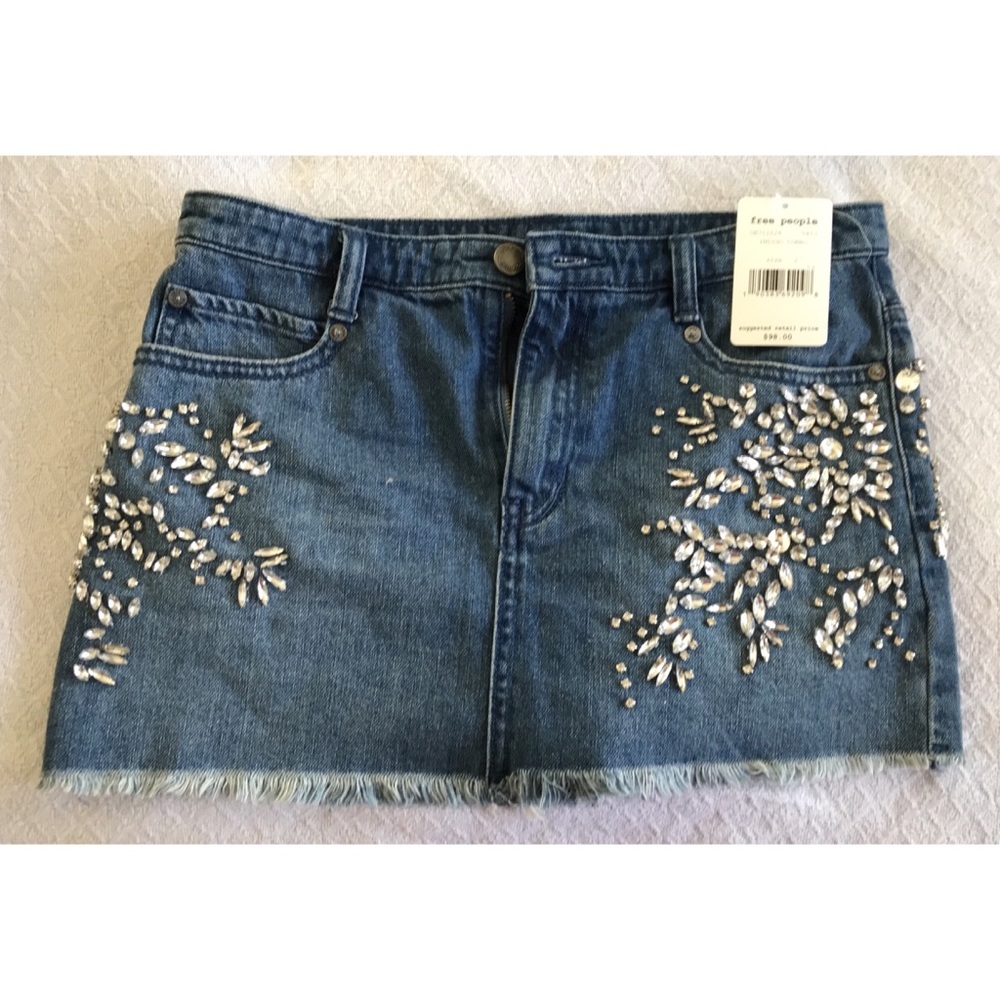Size 2 free people jeweled denim skirt never worn