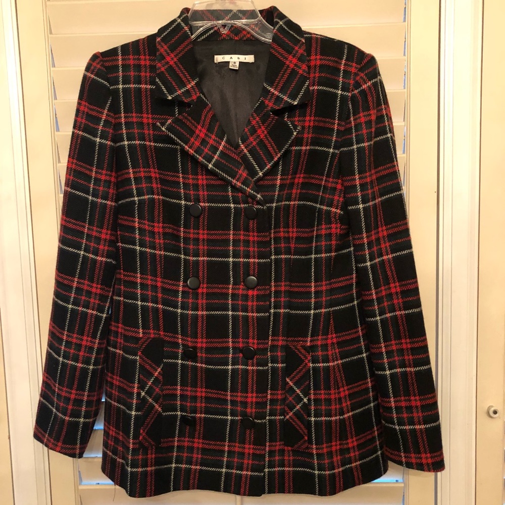 Cabi Red & Black Plaid Coat