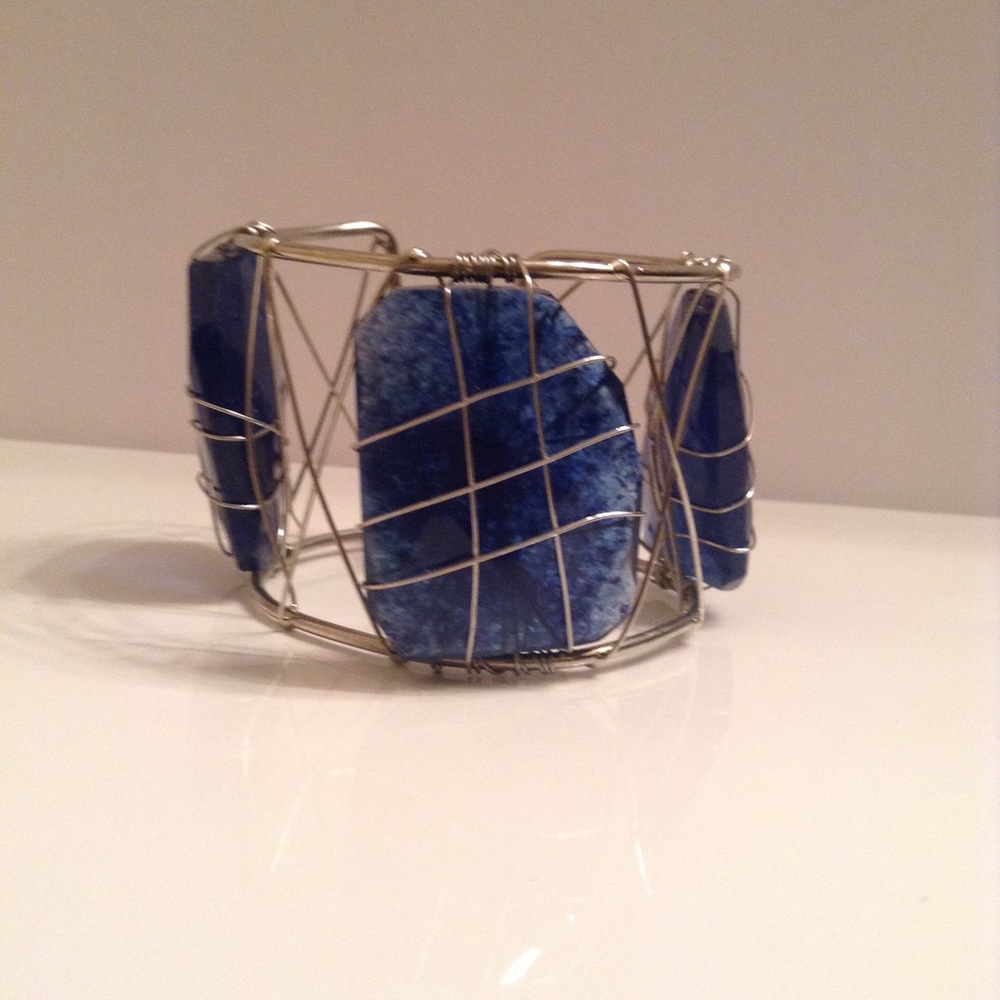 Silver Blue Stone Cuff Bracelet