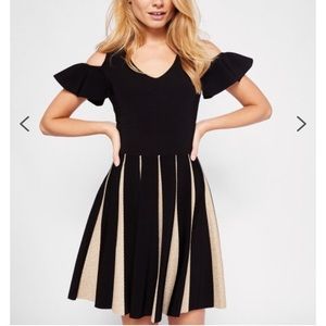 Ted Baker black and gold cold shoulder dress