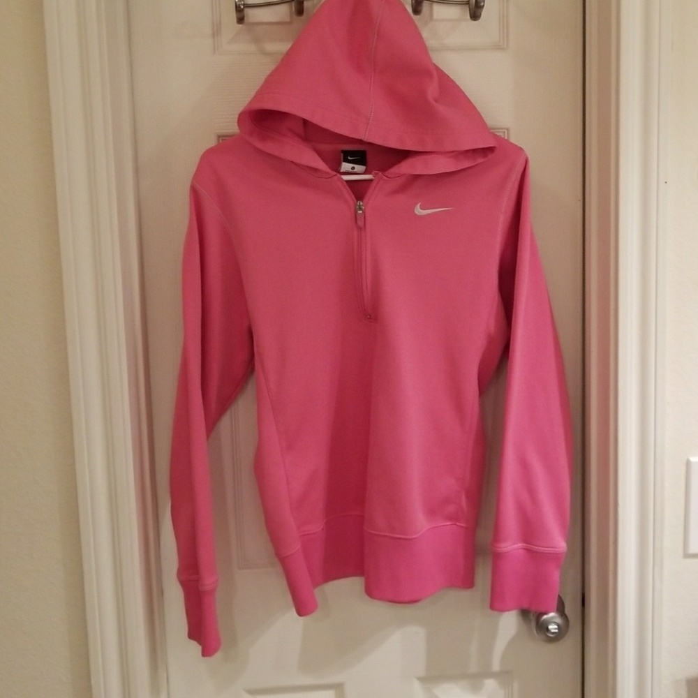 Pink Nike half zip jacket with hoody