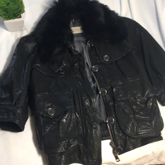 💯 Authentic Burberry Black Leather Jacket W/Fur - Picture 3 of 8