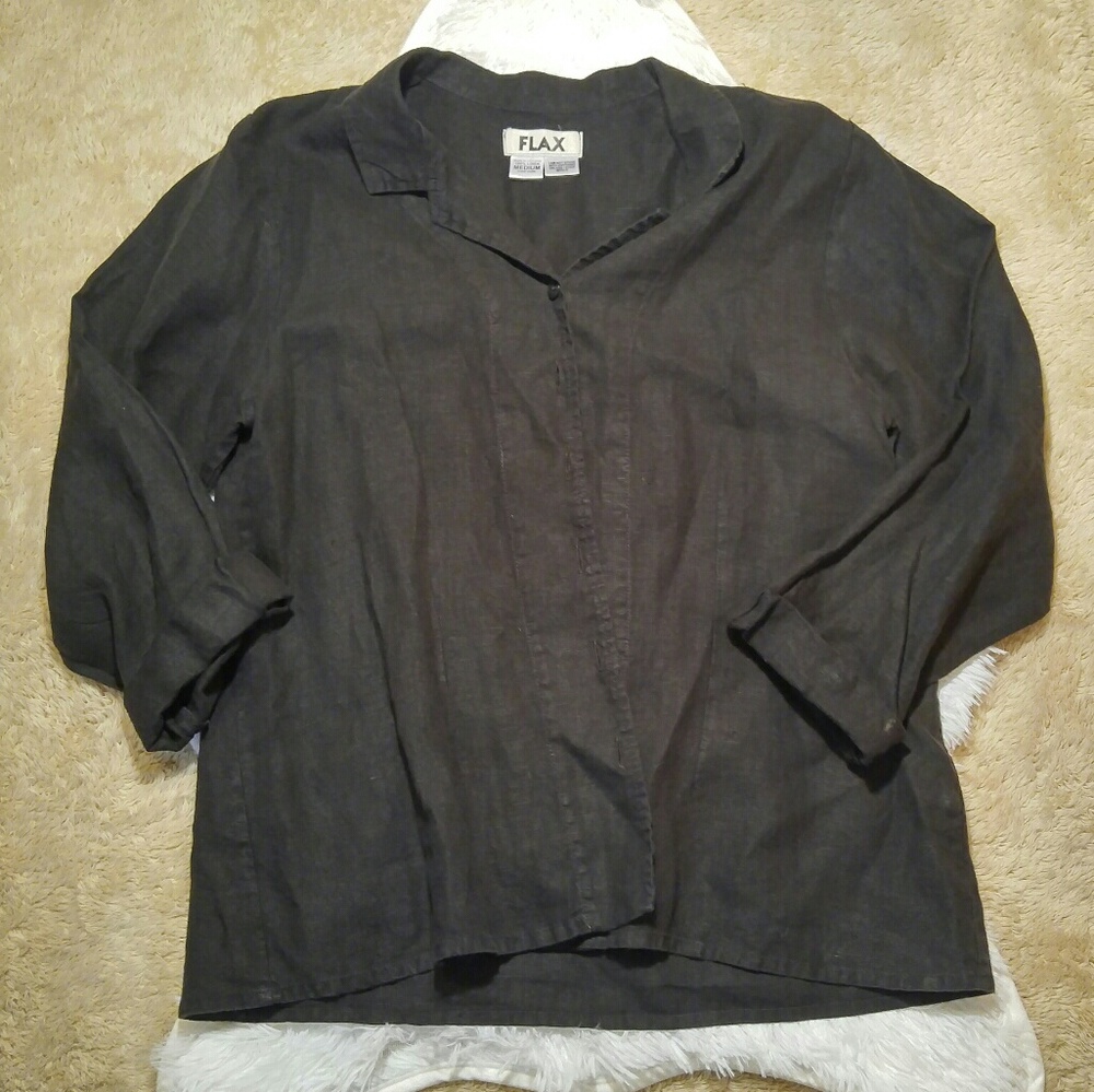 FLAX Roll Sleeve Button Down Linen Shirt