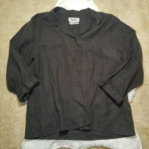 FLAX Roll Sleeve Button Down Linen Shirt