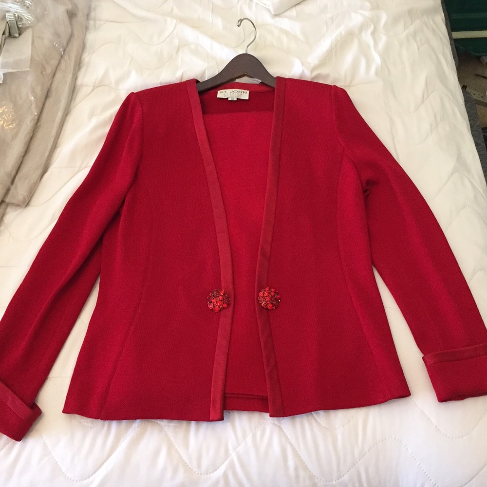 St. John Evening Red Sweater Pant Suit