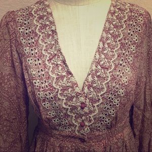 Anthropologie button front maroon dress long