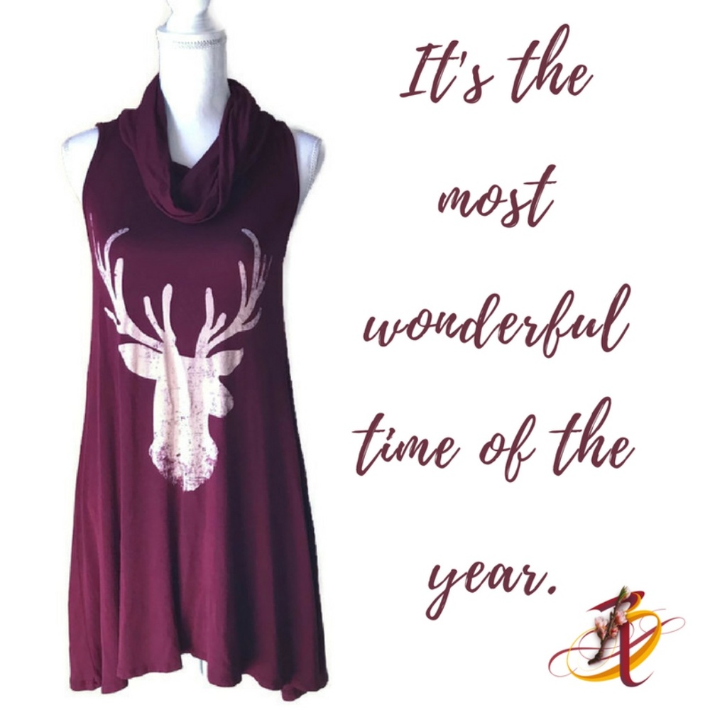 Sleeveless Red Reindeer Dress with Cowl Neck