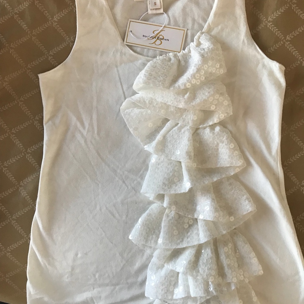 Julie Brown Sequined Ruffled Sleeveless top Small