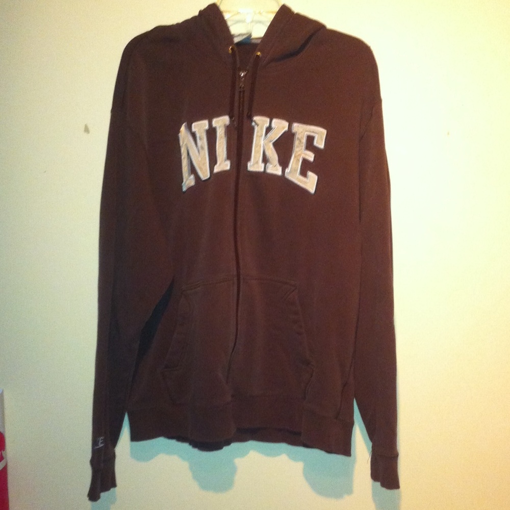 XL men's NIKE brown zip up hooded sweatshirt