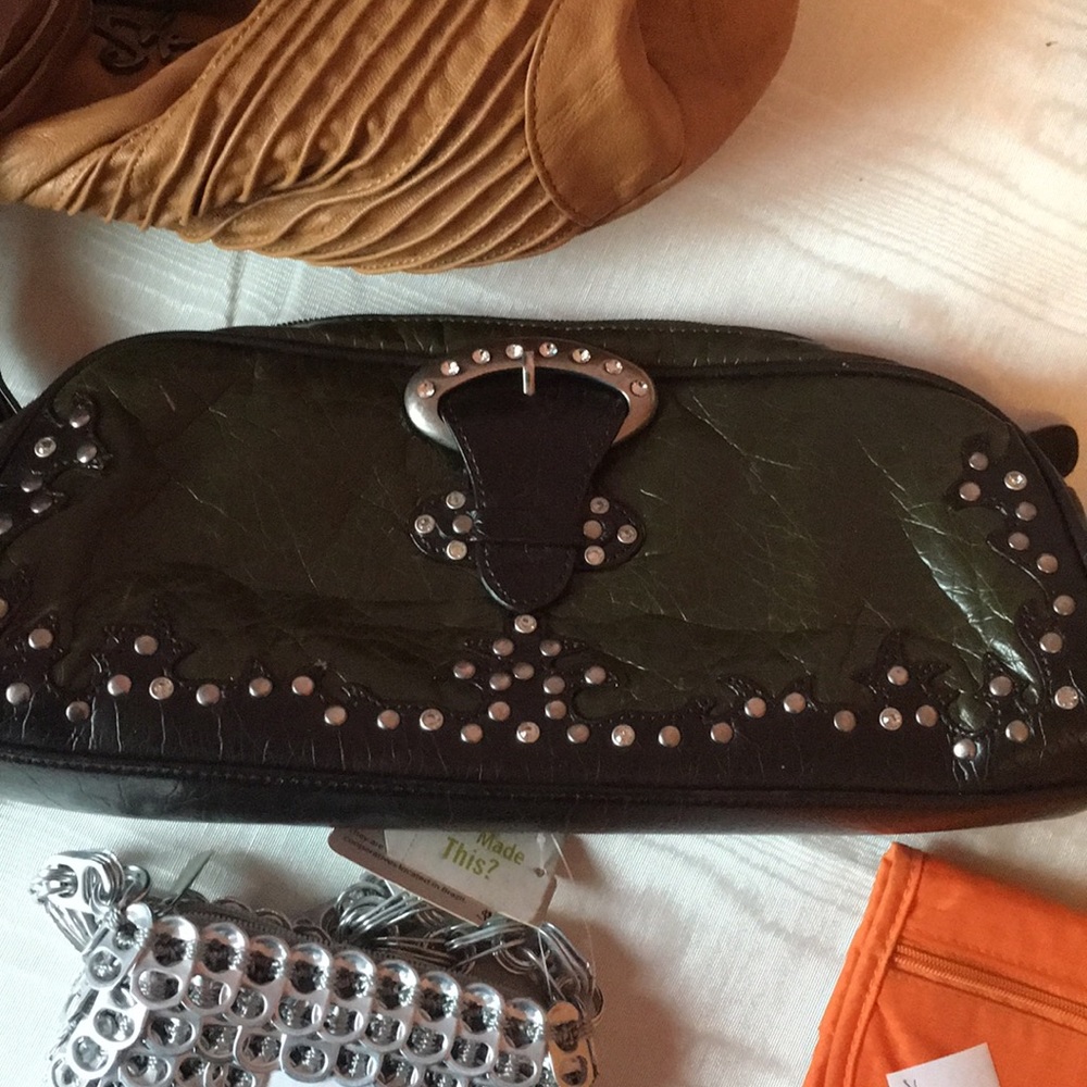 Olive green and black clutch