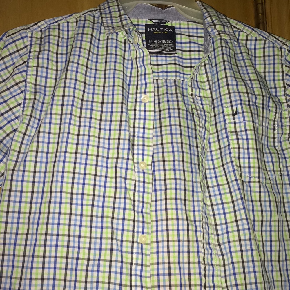 Boys Nautica blue/green/white shirt