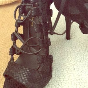 Lace up open toe heels