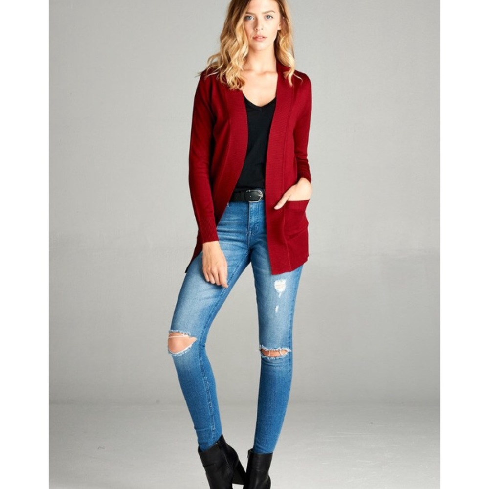 Soft Knit Cardigan in Red - Picture 3 of 3