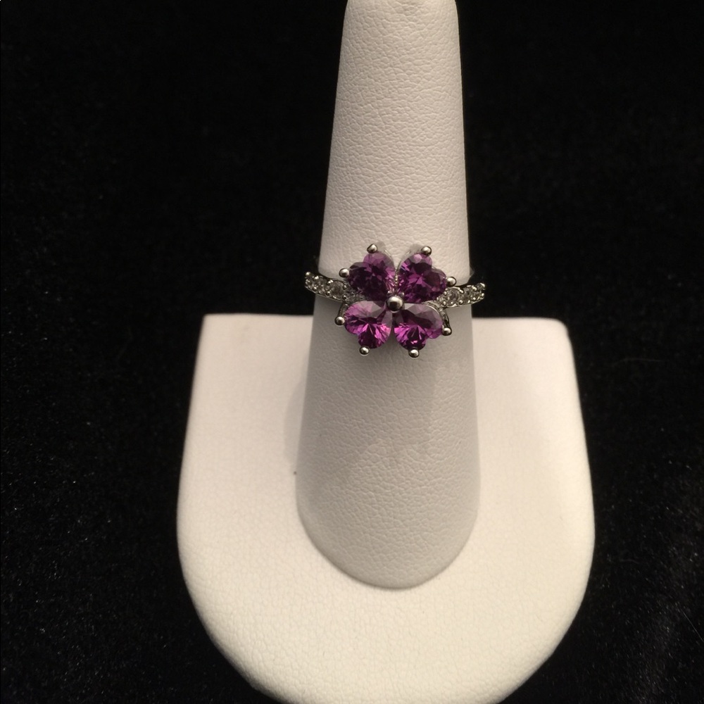 Clover Purple Crystal Ring - Picture 2 of 6