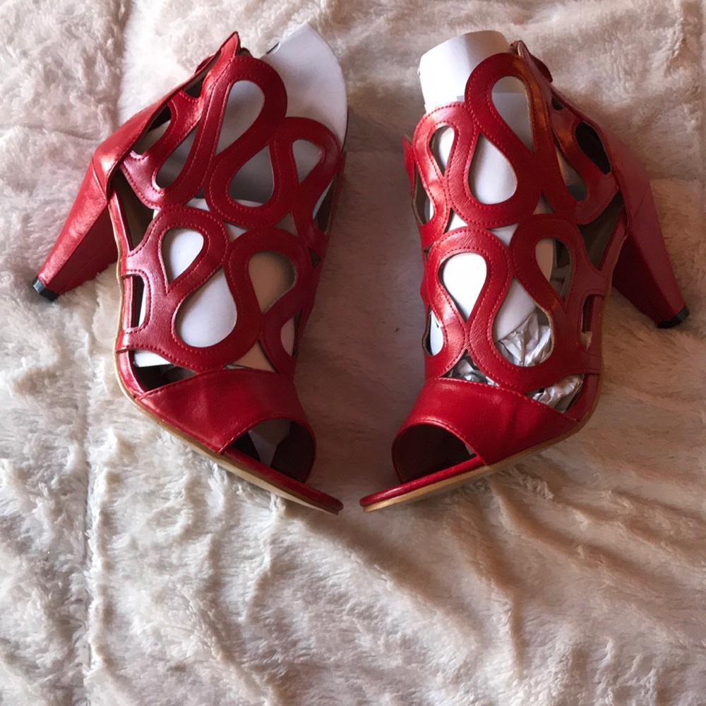 Red Caged Bootie Style Sandals