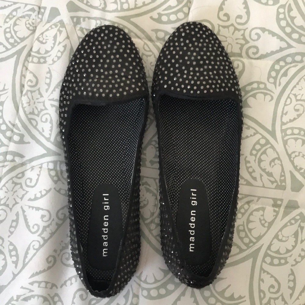 Madden Girl black flats with bling detail