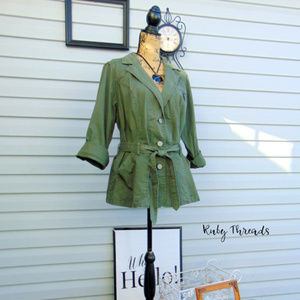 Dark Green Belted Long Sleeve Jacket SZ 18W