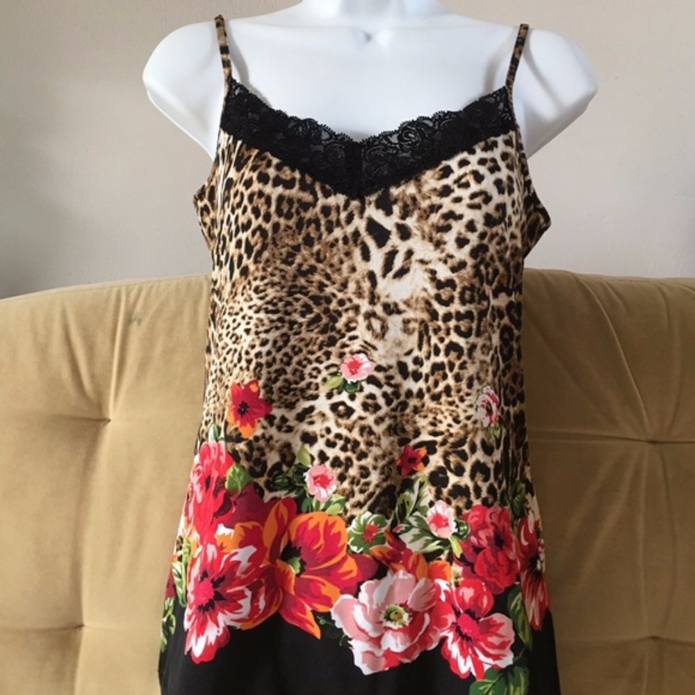 Cache Leopard and Flower Print Camisole