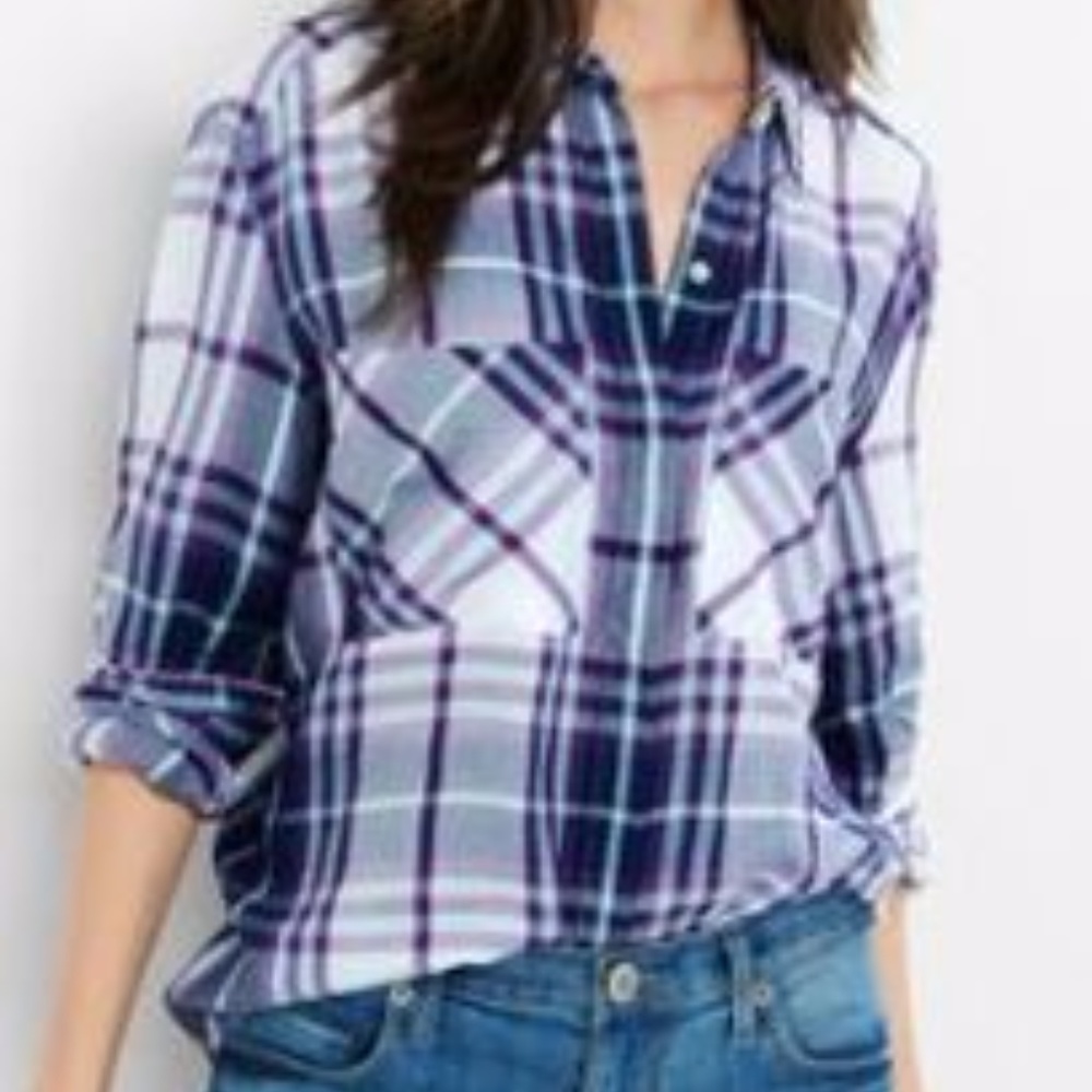5 for $25 Sale! ultra violet plaid button down top - Picture 2 of 5