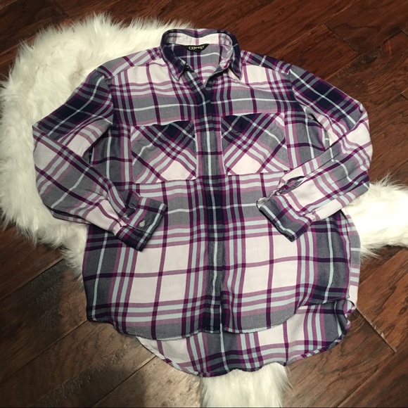 5 for $25 Sale! ultra violet plaid button down top - Picture 3 of 5