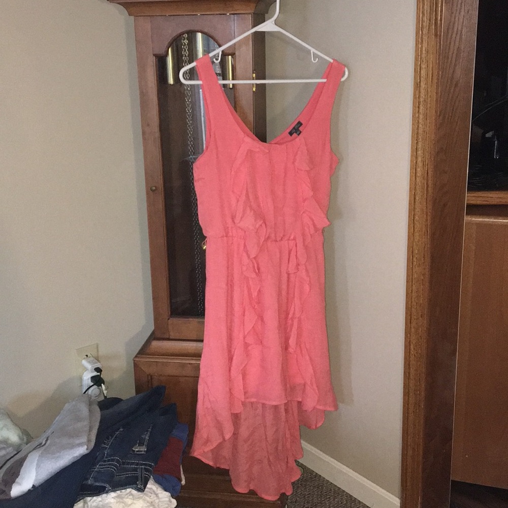 Salmon ruffle High low spring dress