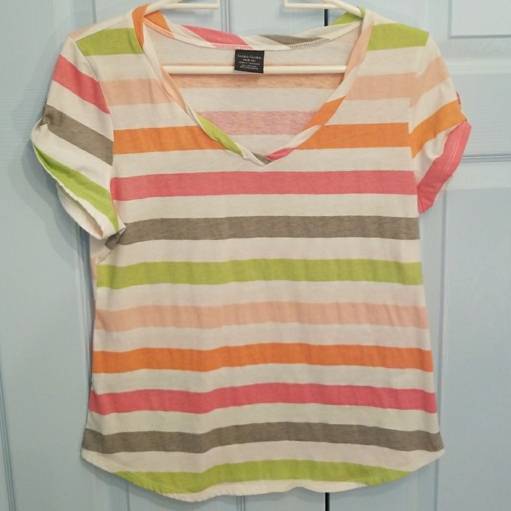 Short sleeve striped top with cuffed shoulders
