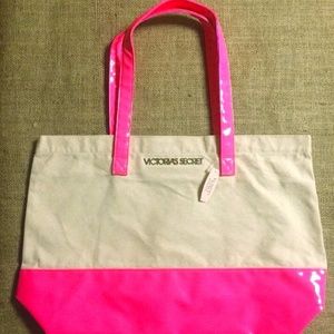 BNIPWT Sealed VS Pink Patent and White Canvas Tote