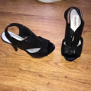 Black sparkly platform high heels