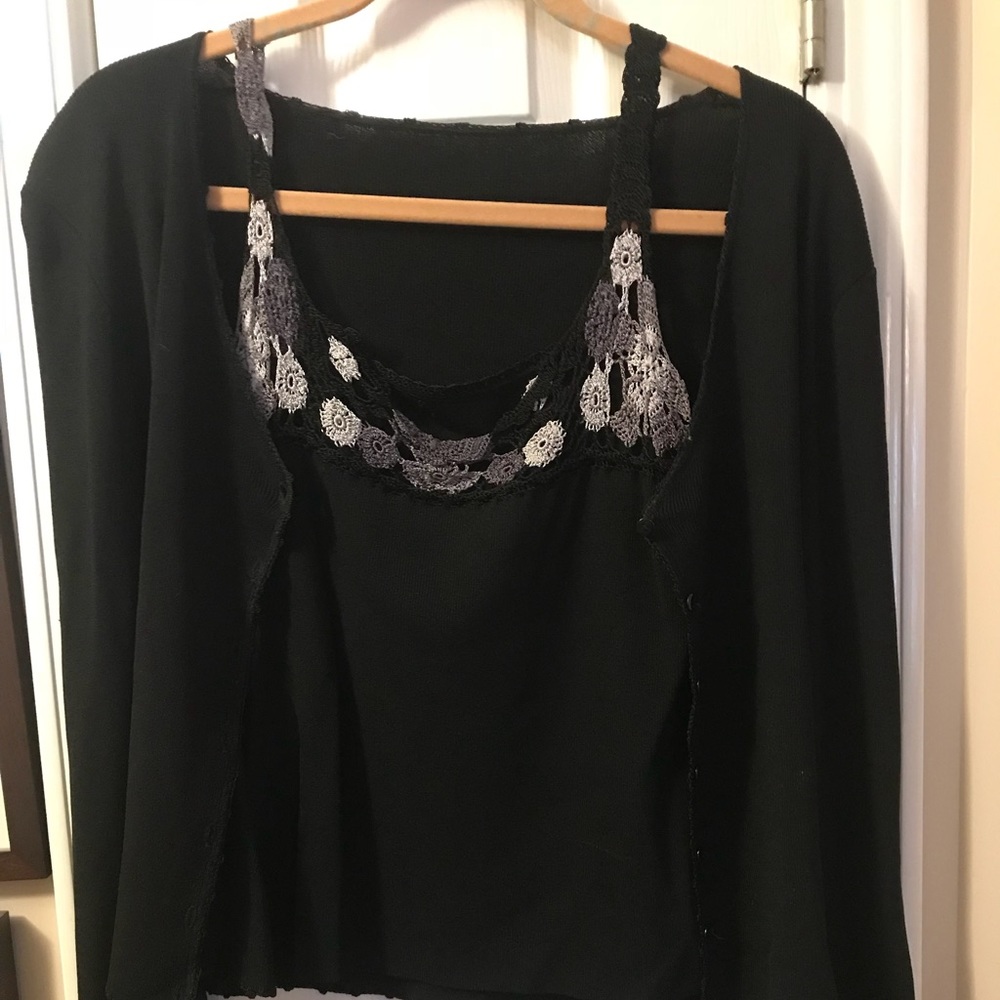 Like new crocheted accented tank and cardigan