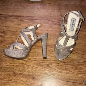 Gold sparkly platform heels