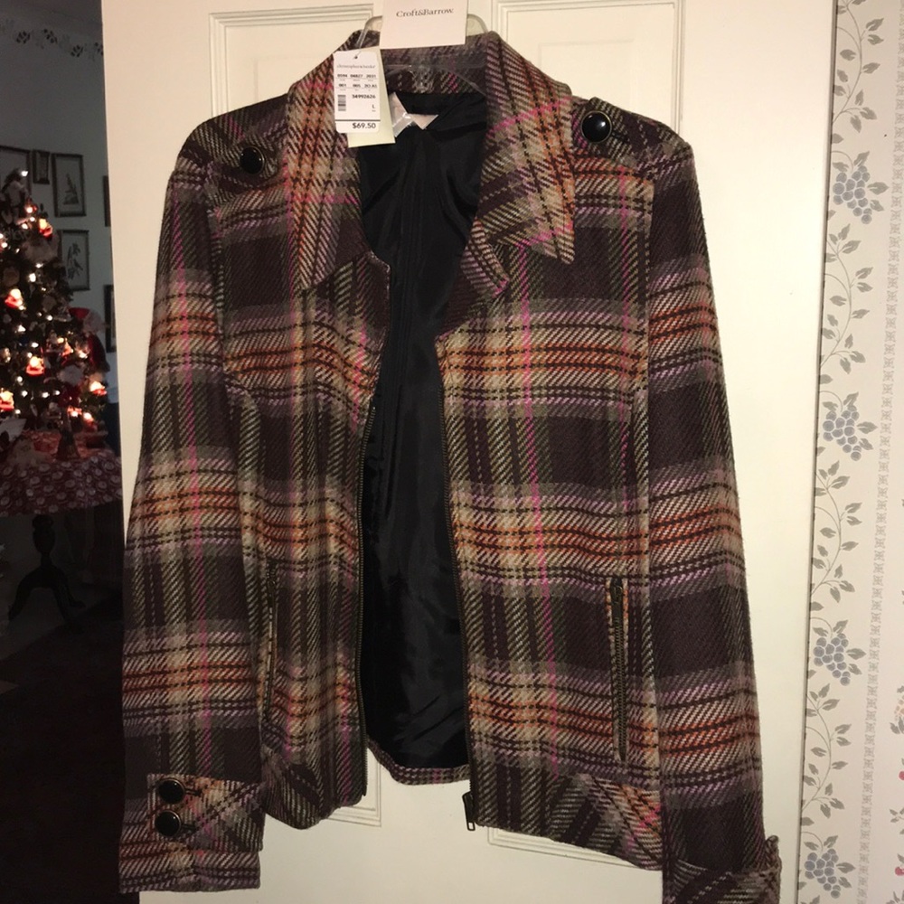 long sleeve plaid zip up jacket