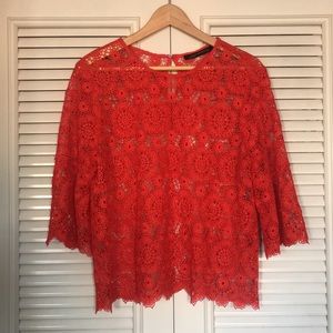 Festive red lace top sheer Zara top
