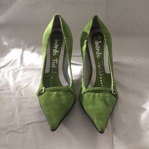 Eduardo Tulli lime green suede heels - size 7