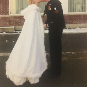 White winter wedding hooded cloak with muff