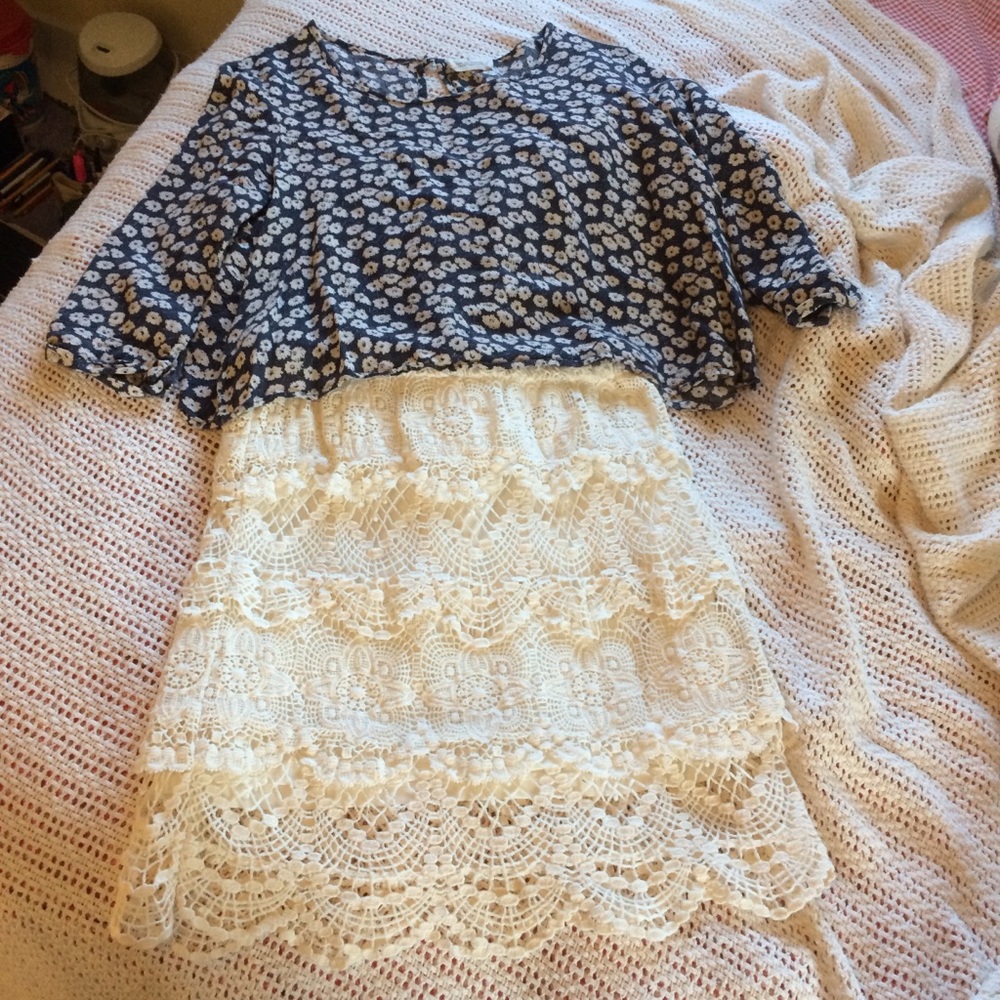 Staring at stars tiered white crochet lace skirt