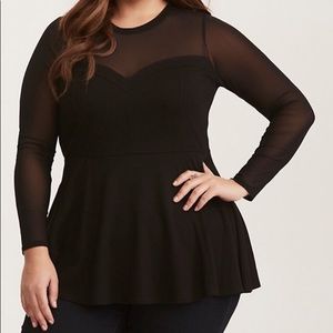 NWT-  Torrid, Black Long Sleeve Peplum Shirt Sz. 0