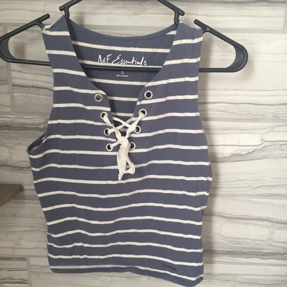 Abercrombie Essentials Blue and White Crop